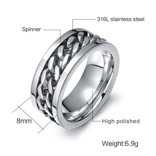 Stainless Steel Chain Spinner Ring for Men and Boys
